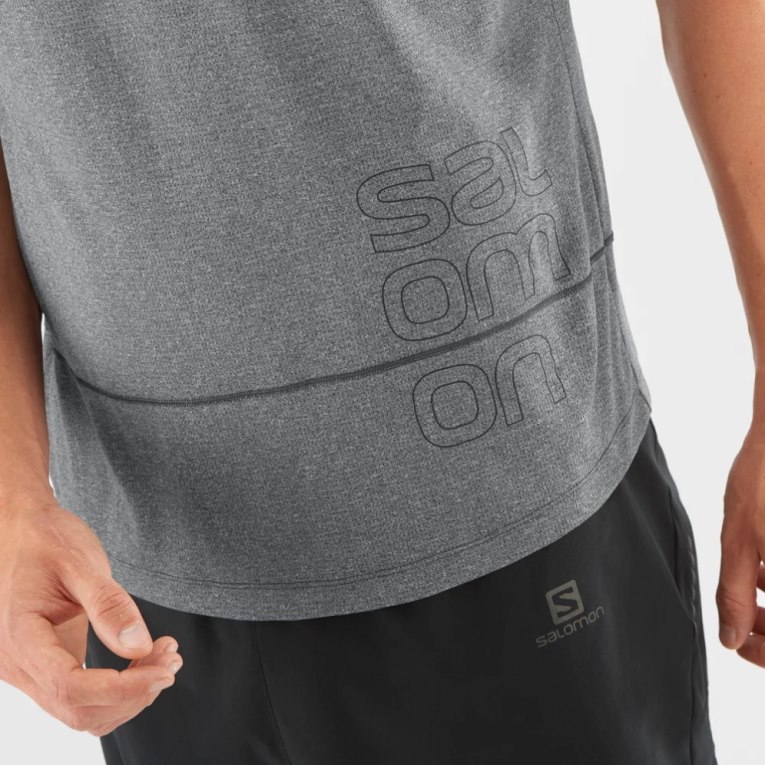 Grey Salomon Cross Run Graphic Short Sleeve Men's T-Shirts | IE YP6401